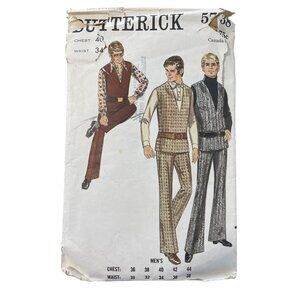 Vintage 70s Butterick 5738 Mens Sewing Pattern Chest 40 Waist 34 Pants Vest CUT
